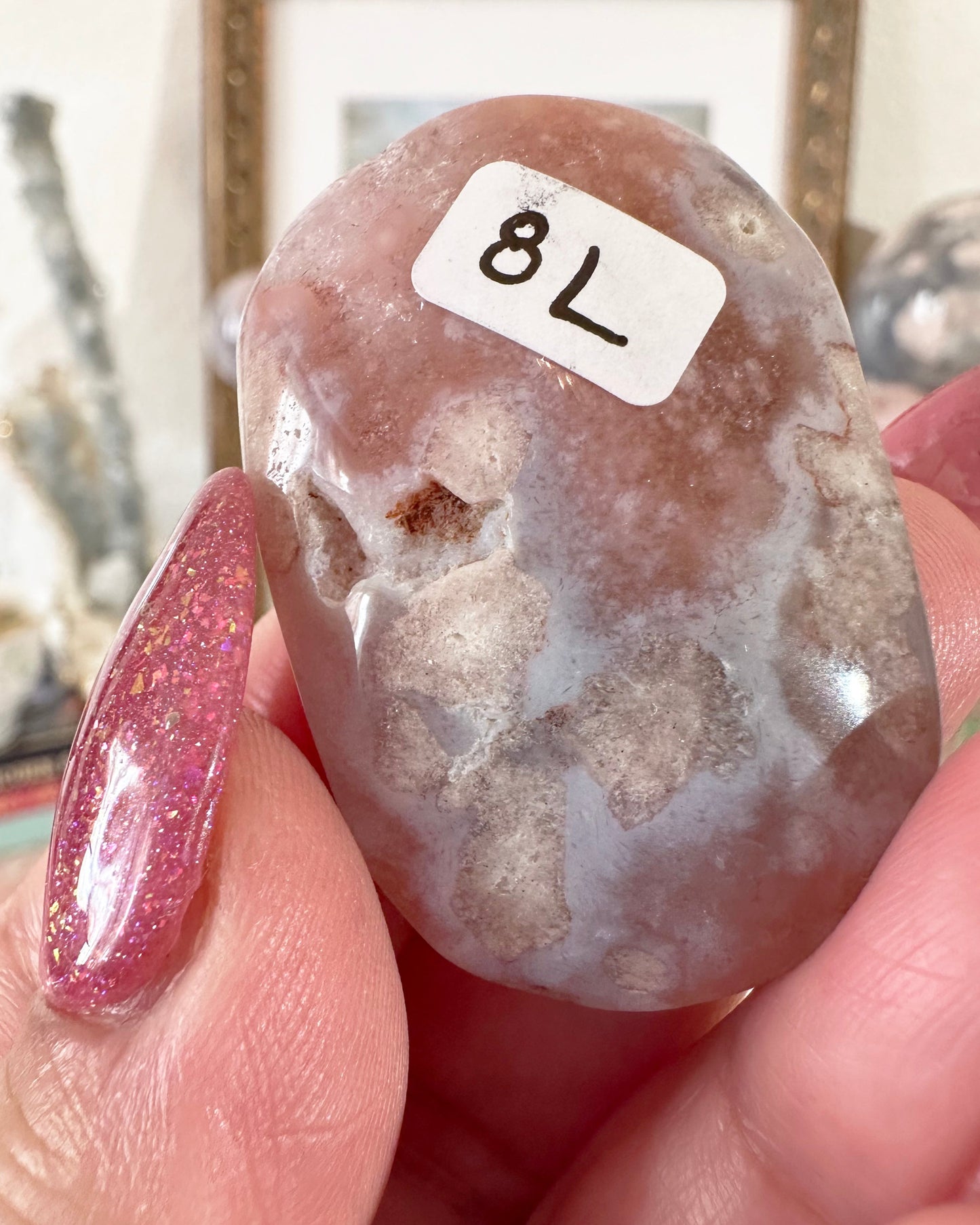 Small Flower Agate Pink Amethyst Palm Stones - Joy and Self Love - Choose Your Piece
