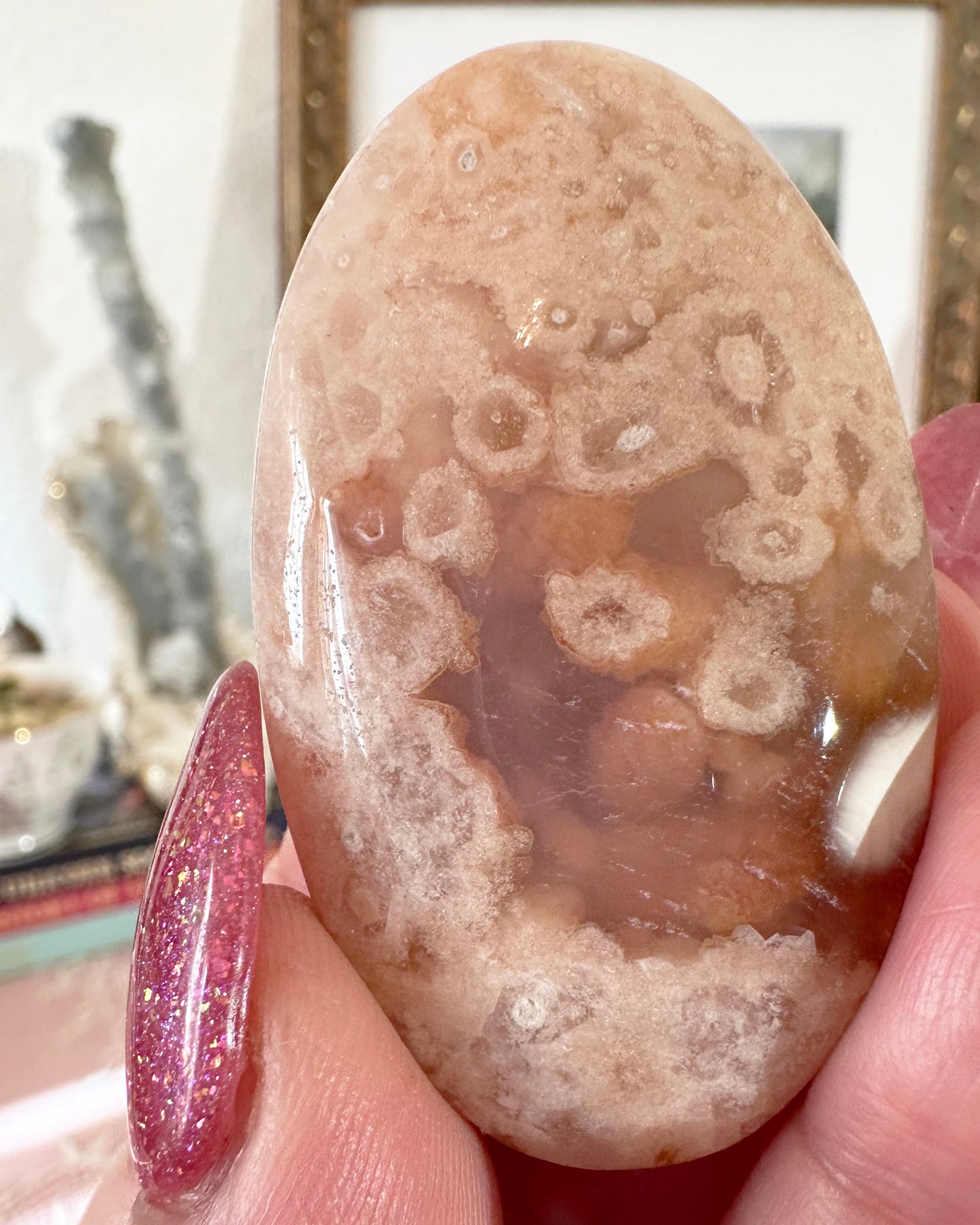 Small Flower Agate Pink Amethyst Palm Stones - Joy and Self Love - Choose Your Piece