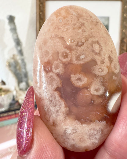 Small Flower Agate Pink Amethyst Palm Stones - Joy and Self Love - Choose Your Piece