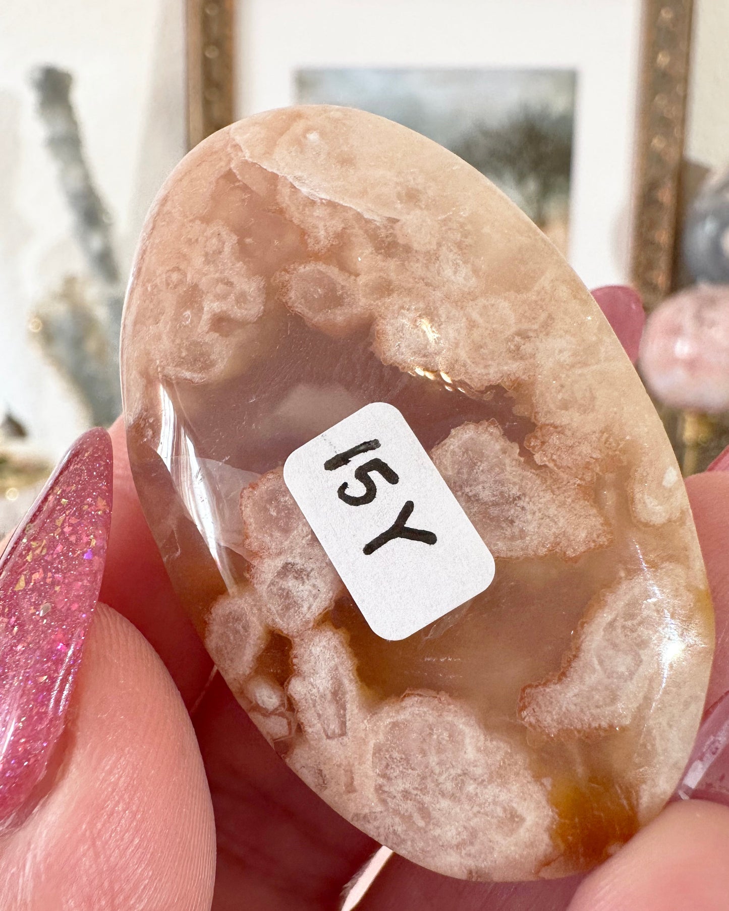 Small Flower Agate Pink Amethyst Palm Stones - Joy and Self Love - Choose Your Piece