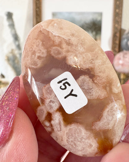 Small Flower Agate Pink Amethyst Palm Stones - Joy and Self Love - Choose Your Piece