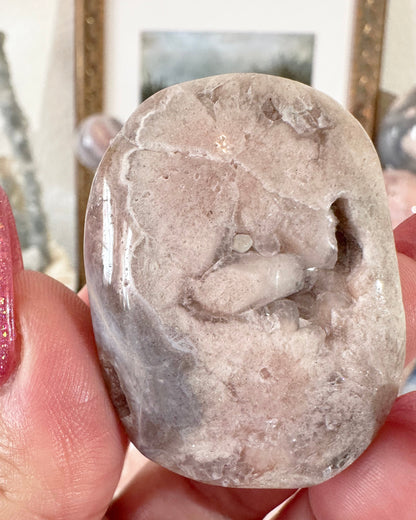 Small Flower Agate Pink Amethyst Palm Stones - Joy and Self Love - Choose Your Piece