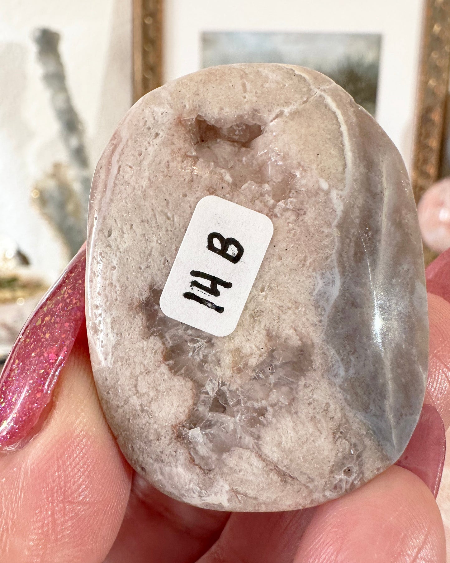Small Flower Agate Pink Amethyst Palm Stones - Joy and Self Love - Choose Your Piece
