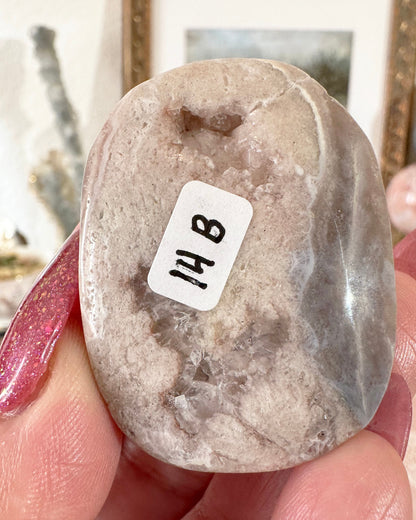 Small Flower Agate Pink Amethyst Palm Stones - Joy and Self Love - Choose Your Piece