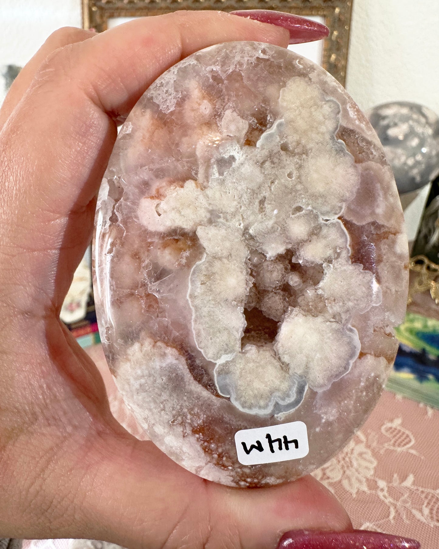 Large Flower Agate Pink Amethyst Palm Stones - Joy and Self Love - Choose Your Piece