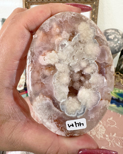 Large Flower Agate Pink Amethyst Palm Stones - Joy and Self Love - Choose Your Piece