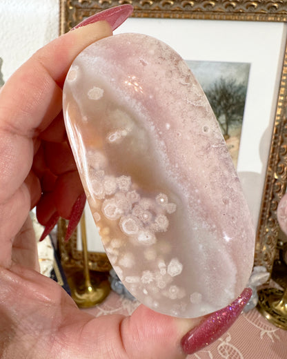 Large Flower Agate Pink Amethyst Palm Stones - Joy and Self Love - Choose Your Piece