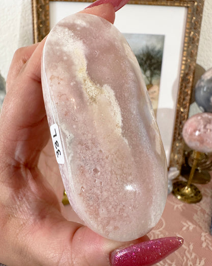 Large Flower Agate Pink Amethyst Palm Stones - Joy and Self Love - Choose Your Piece