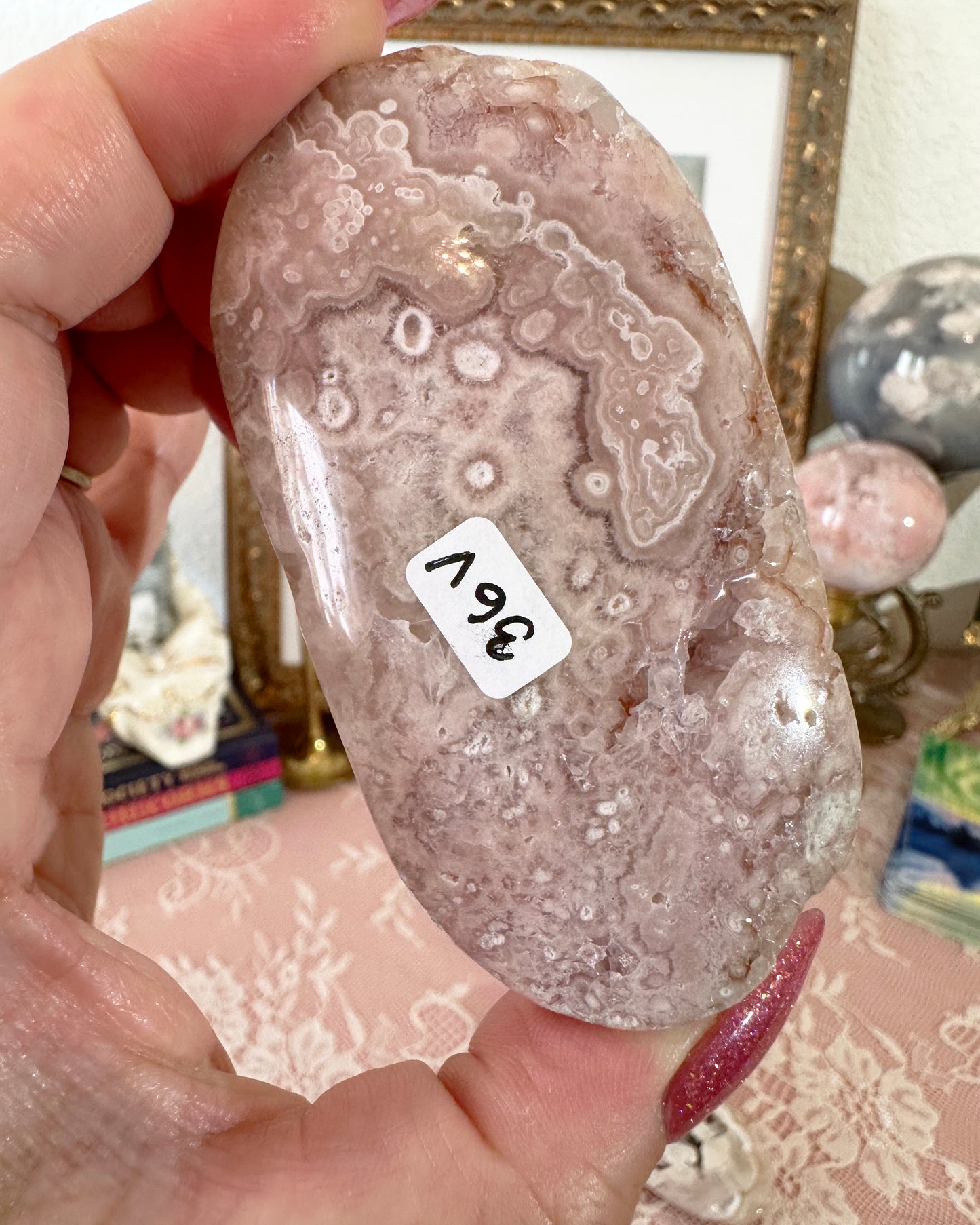 Large Flower Agate Pink Amethyst Palm Stones - Joy and Self Love - Choose Your Piece