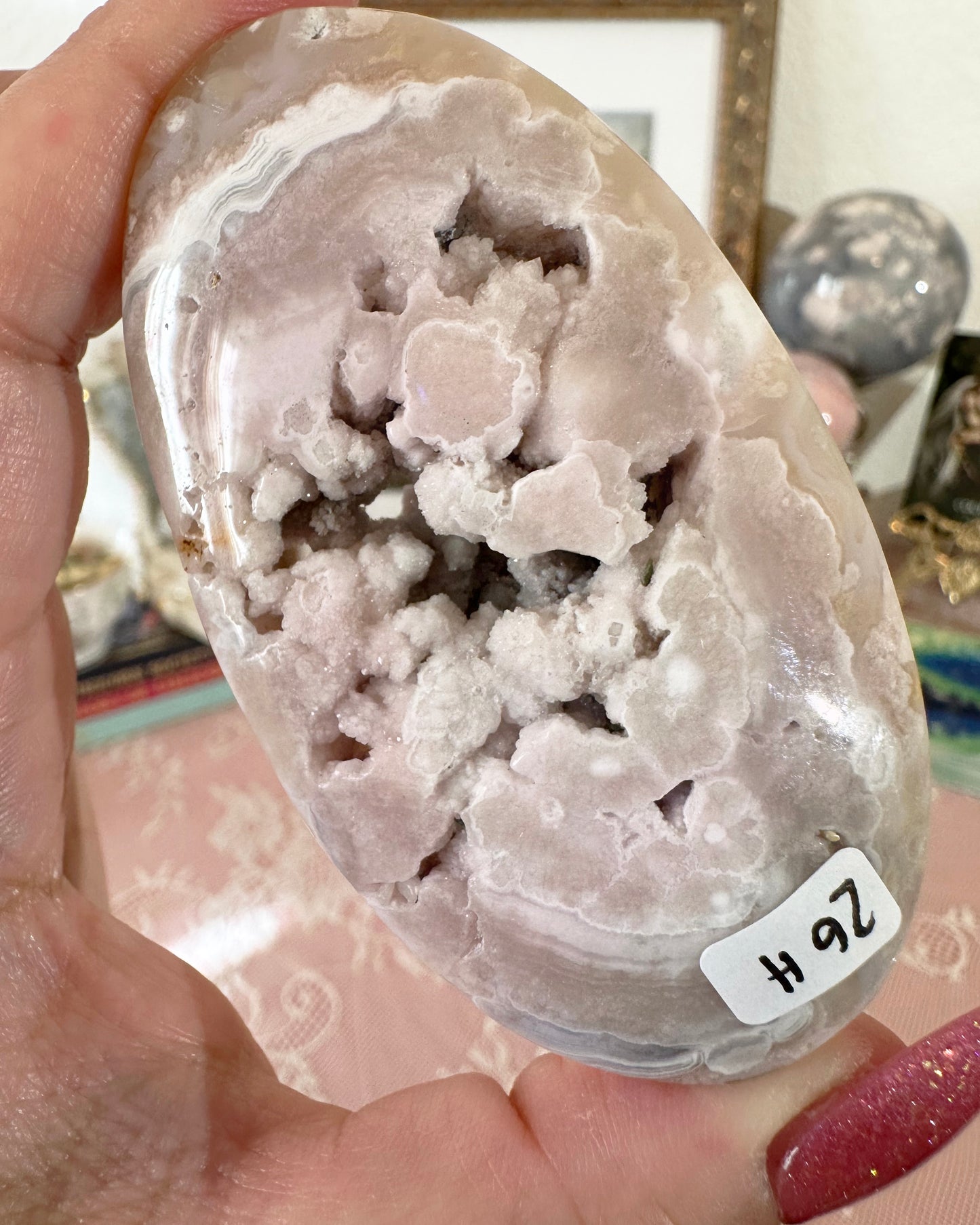 Large Flower Agate Pink Amethyst Palm Stones - Joy and Self Love - Choose Your Piece