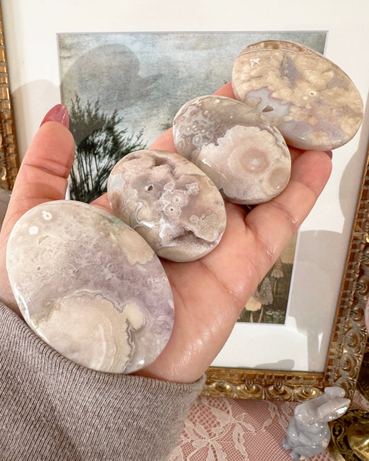 Medium Flower Agate Pink Amethyst Palm Stones - Joy and Self Love - Choose Your PiecE