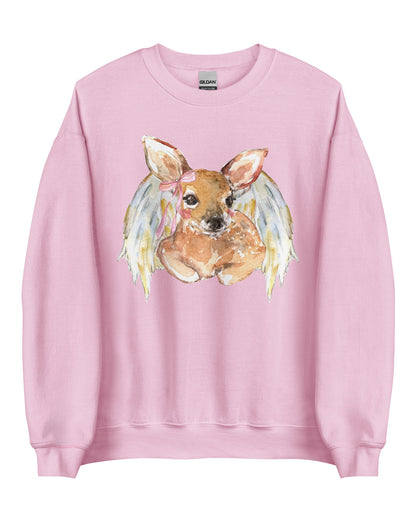 Angelic Fawn Cottagecore Sweatshirt  - Winged Deer Soft Pullover (Unisex)