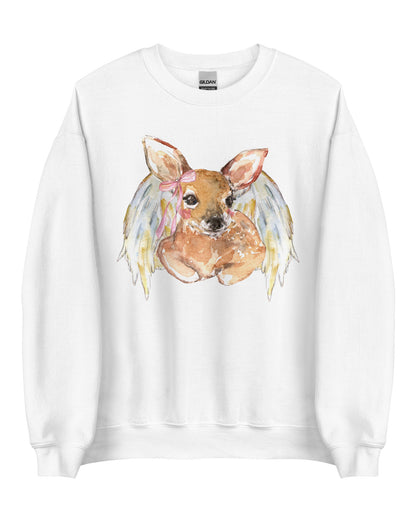 Angelic Fawn Cottagecore Sweatshirt  - Winged Deer Soft Pullover (Unisex)