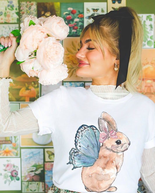 Fairy Bunny Fairycore Graphic Tee - Winged Rabbit Soft Cotton T‑Shirt (Unisex)