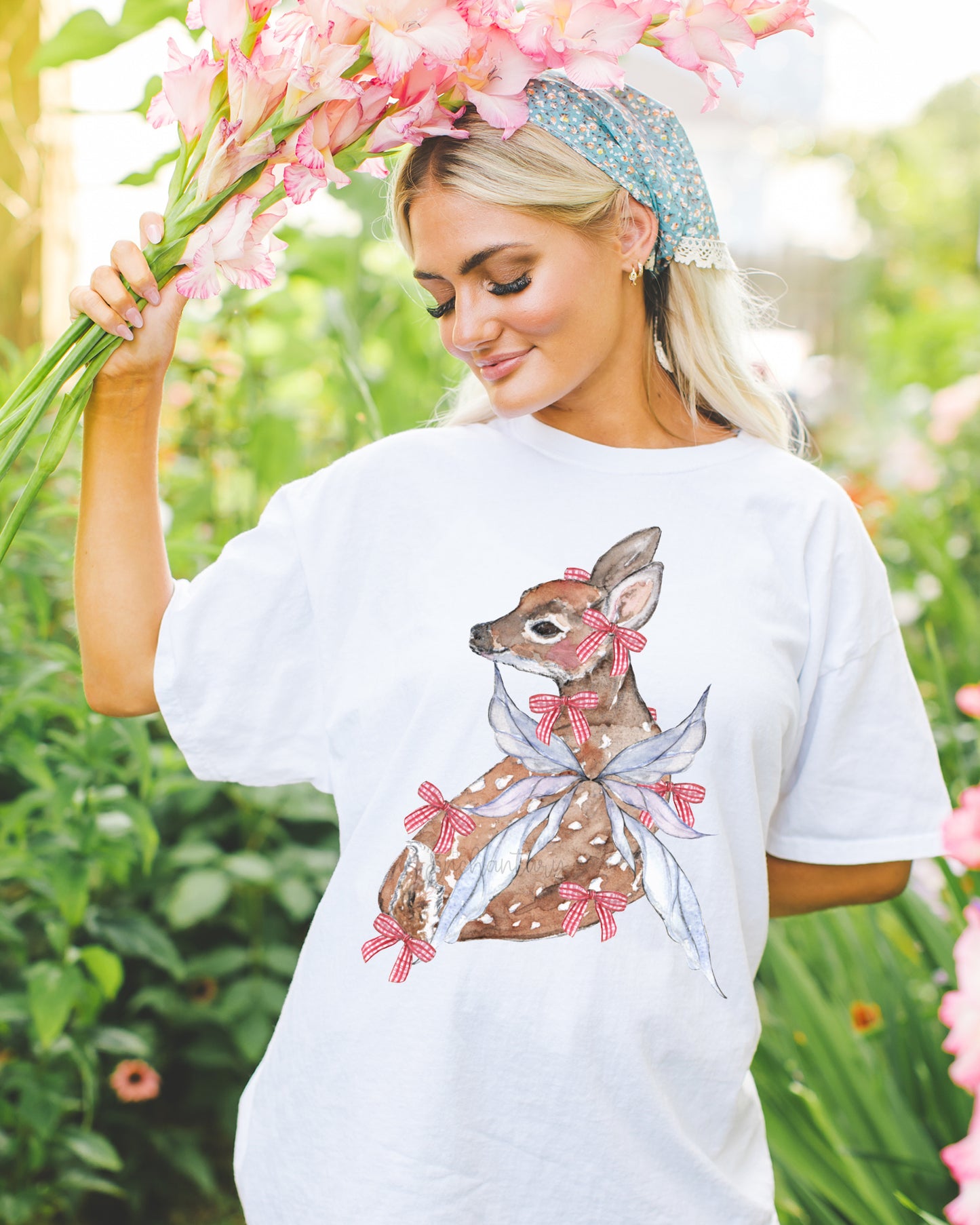 Gingham Fawn Fairy Fairycore Graphic Tee - Winged Deer Soft Cotton T‑Shirt (Unisex)