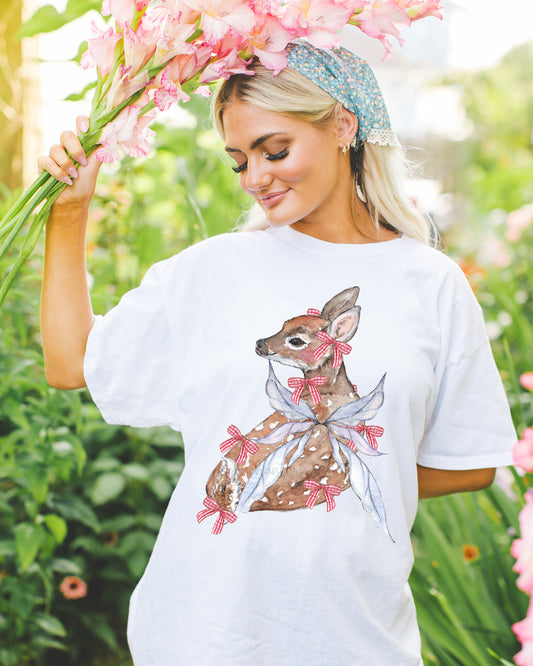 Gingham Fawn Fairy Fairycore Graphic Tee - Winged Deer Soft Cotton T‑Shirt (Unisex)