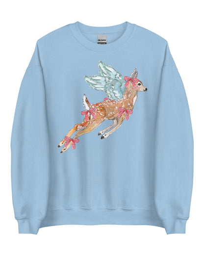 Gingham Angel Fawn Cottagecore Sweatshirt - Winged Deer Soft Pullover (Unisex)