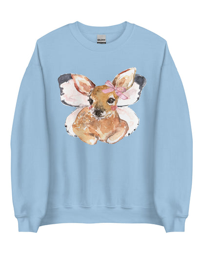 Butterfly Fawn Cottagecore Sweatshirt - Winged Deer Soft Pullover (Unisex)